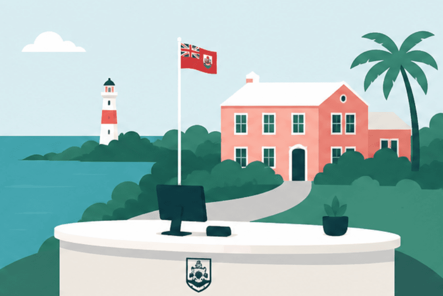 Bermuda Government service desk with island landmarks